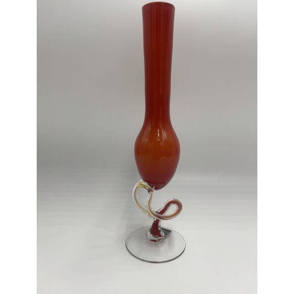 Makora Jozefina Krosno Poland Hand Blown Art Glass Jelly Fish Vase Orange - Picture 1 of 6